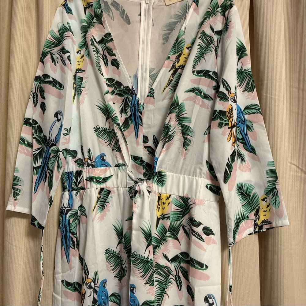 Choosy Tropical Print Jumpsuit 18 Belted Elastic Waist Feminine - Picture 12 of 13